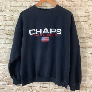 Vintage Chaps by Ralph Lauren Navy Crewneck Sweatshirt for Men Large
